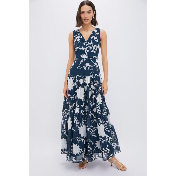 EMPORIO SIRENUSE Blue Flower Screen Antheia Midi Dress NWT 10 US Tuckernuck - Picture 1 of 6